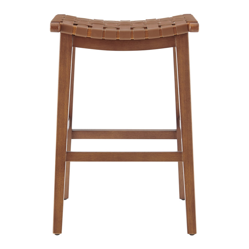 Kelin Counter Stool with Solid Wood Frame, Medium Brown/Ochre Brown