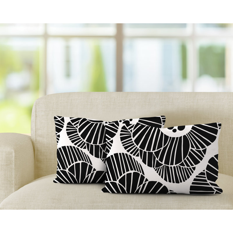  Polyester / Mélange de polyester Housse de coussin rectangulaire intérieure / extérieure lombaire et insert, Noir