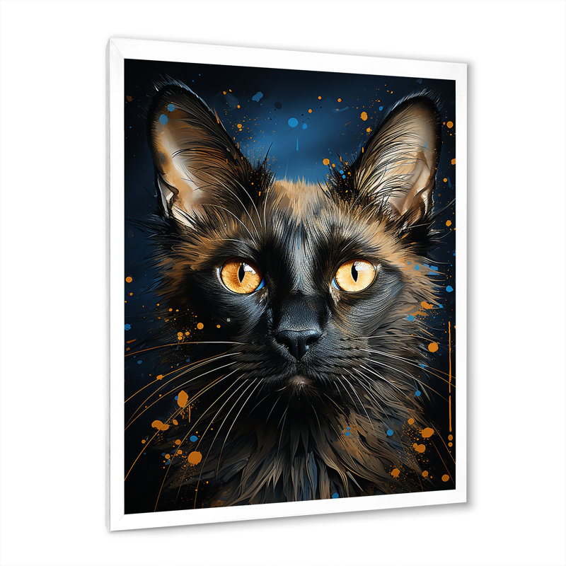 Siamese Serenade Cat I - décoration murale chat, H 40 po x l 30 po x P 1,5 po, Cadre simple blanc
