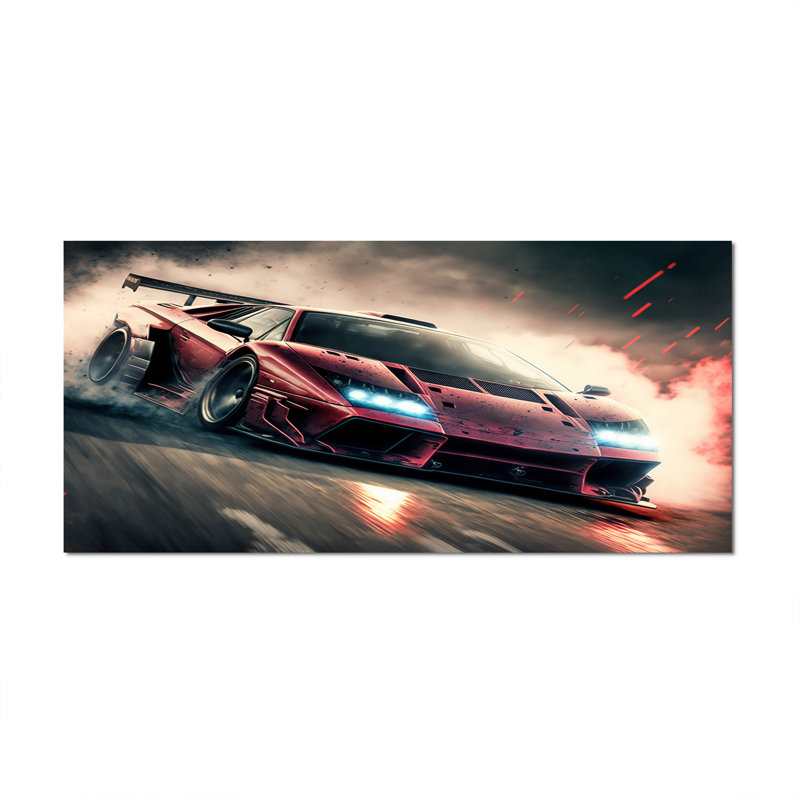 «Red Italian Lambo», reproduction d'art sur toile rouge - reproduction d'art sur toile, Toile tendue, H 30 po x l 40 po
