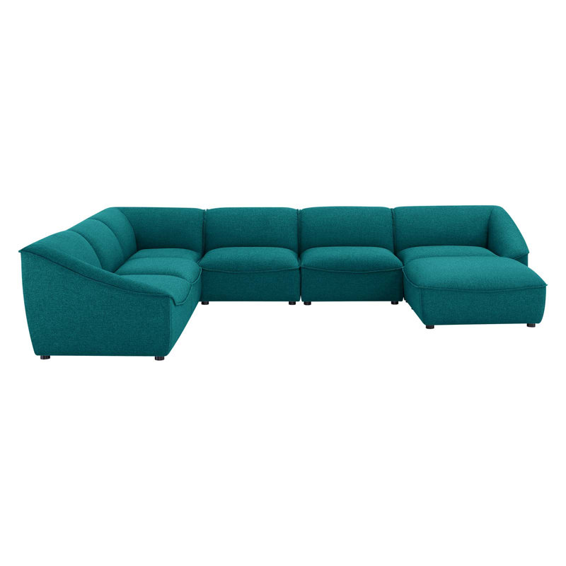 Canapé modulaire 7 pièces Comprise, Tissage uni bleu sarcelle