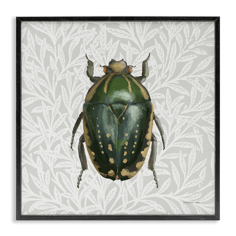 Coccinelle avec motif botanique, estampe numérique par Danhui Nai, Giclée encadrée noir minuit, H 12 po x l 12 po