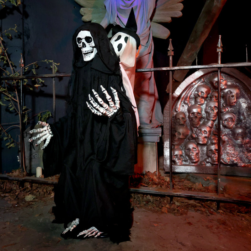 Faucheuse d'Halloween 3,9 pi avec tête de mort animée et yeux rouges DEL Haunted Hill Farm