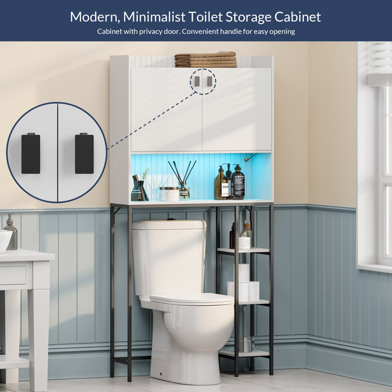 White Lockable Bathroom Cabinet with Adjustable Shelving and LED Lighting