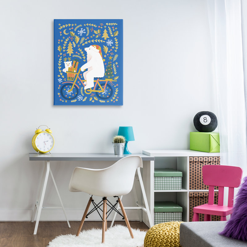 Ours polaires sur bicyclette, art mural par Irene Chan, H 40 po x l 30 po