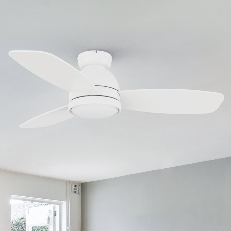 Ventilateur de plafond encastré moderne à 3 pales 44 "avec lumière Irme , Blanc, Blanc