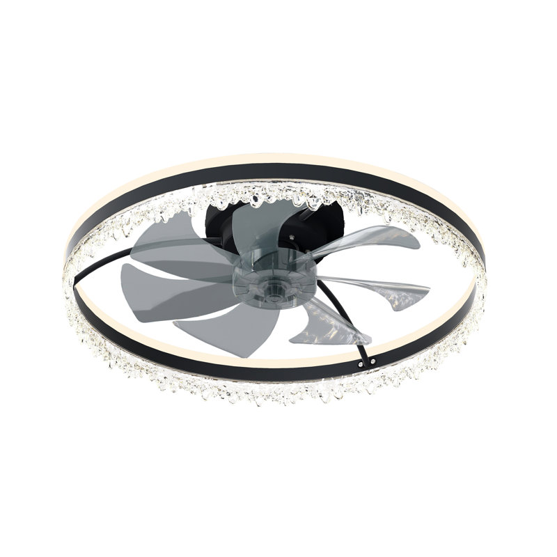 Ventilateur de plafond à DEL moderne 24 po avec télécommande et cristal, 23.6"