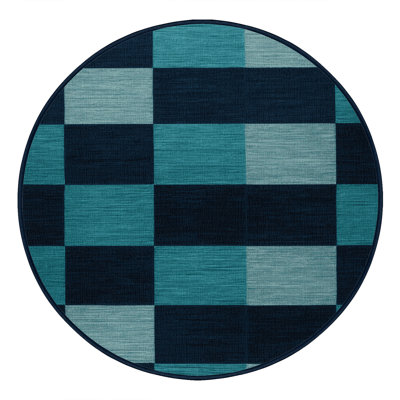 Tapis bleu à carreaux lavable à la machine