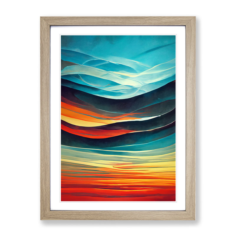 Sunset No.2 - Single Picture Frame Print, Oak , 34cm H x 25cm W x 2cm D