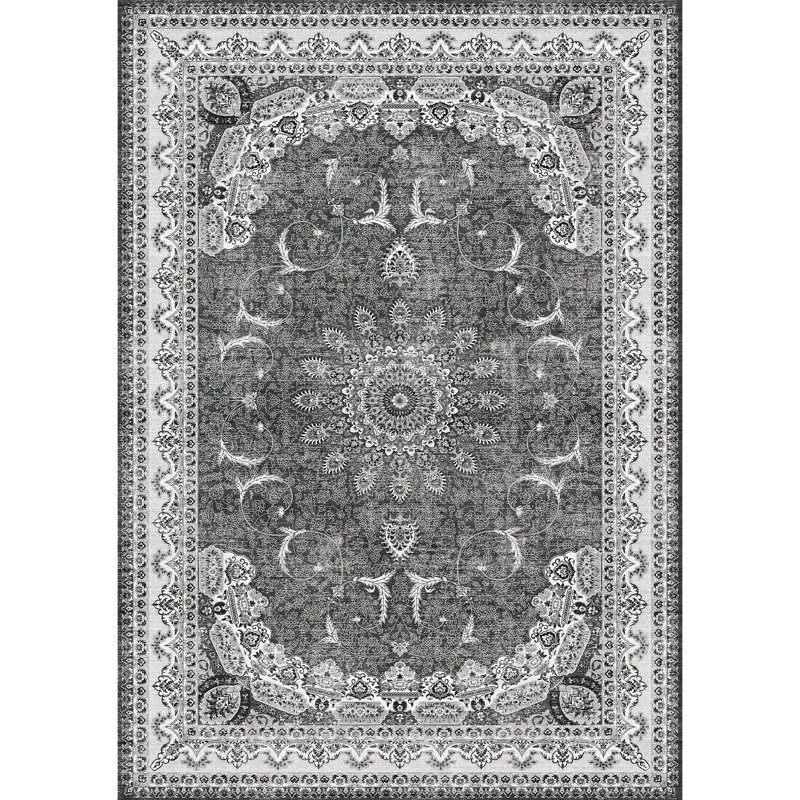 Bohemian Vintage Floral Carpet, Machine Washable, Indoor Non-Slip Carpet, Rectangle 8' x 10'
