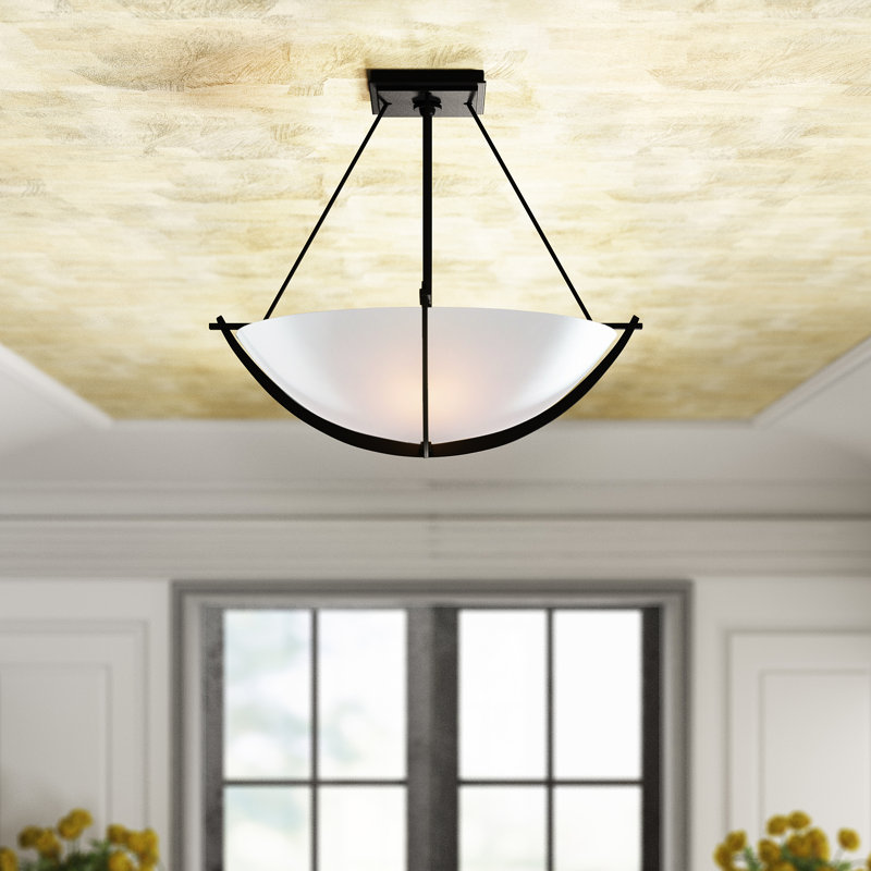 Compass 3 - Light Semi Flush Mount, Sterling, Sand, 24.1" H x 27.4" W x 27.4" D