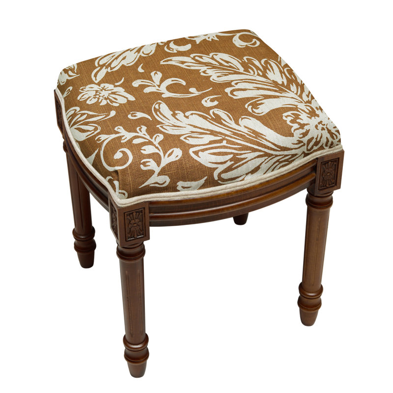 Camilly Solid Wood Accent Stool, Walnut, Caramel