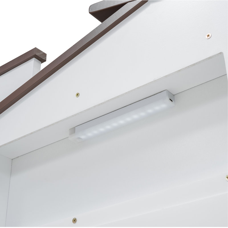 Lit plateforme en bois avec tête de lit en forme de maison, DEL et rangement intégré, Blanc