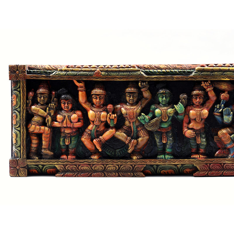 Hand-Carved Wood Shiva Parvati Wall Panel, 48 in., Hindu Mythological Relief     South Indian Temple Art for Living Room & Meditation Space
