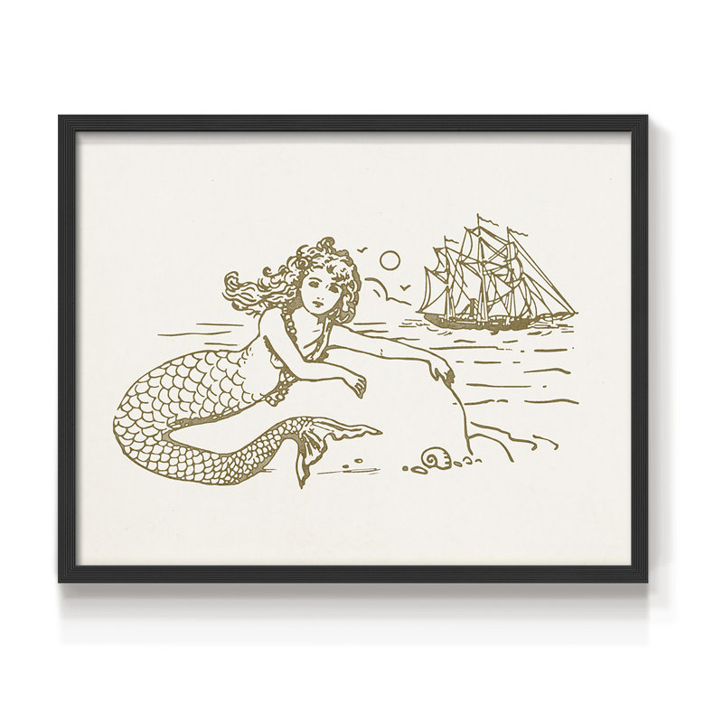 Sunning Mermaid I -Framed Print - Restickable, 8" H x 10" W, Black