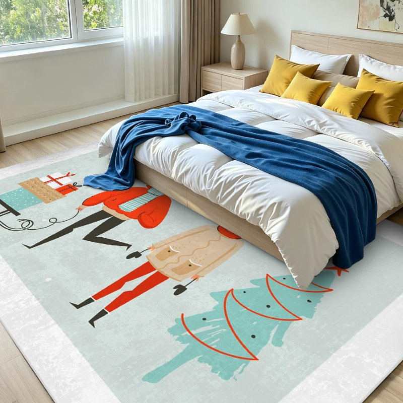 Tapis intérieur rouge lavable à la machine, motif abstrait amusant dessiné à la main., Rectangle 71" x 98"