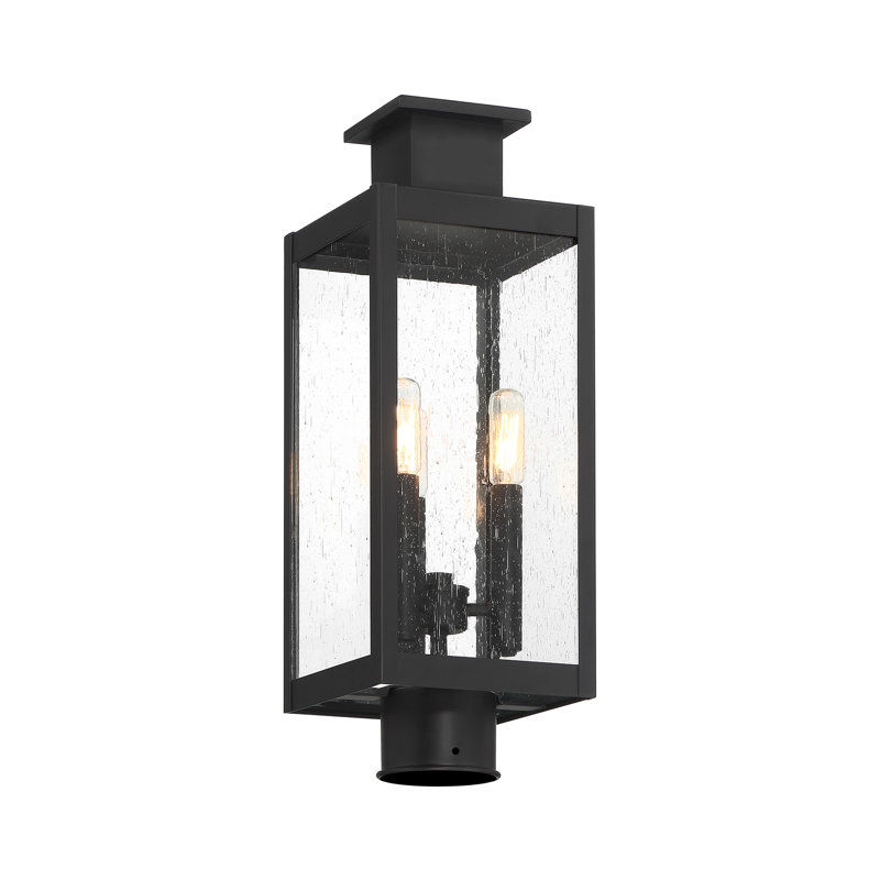 Matte Black 3-Light Outdoor Post Lantern with Clear Seeded Glass