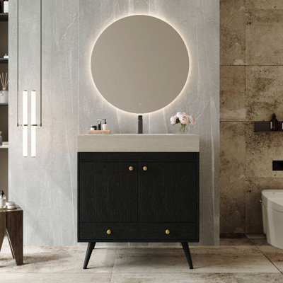 Contemporary Free-Standing Bathroom Vanity With Faux Marble Top & Ceramic Sink, 30" Double Door Storage Cabinet, Waterproof Engineered Wood