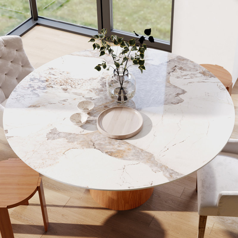 Ikerne Modern Round Dining Table Solid Wood Pedestal Kitchen Table For 4/6/8, 29.5"H x 47"L x 47"W, Colorful
