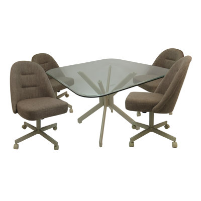 Heimbach M-235 Dinette Swivel Metal Caster Chairs - Clear Glass - Black Vinyl - Black