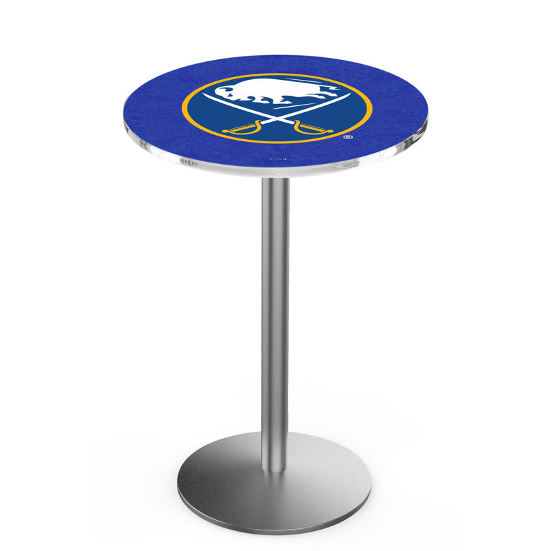 NHL Round Metal Base Dining Table, Buffalo Sabres, Stainless Steel