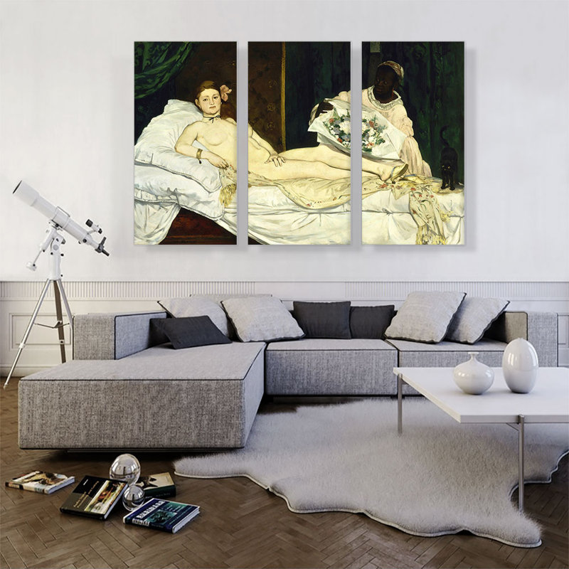 «Olympia 1863» par Edward Manet, ensemble de 3 reproductions d'art sur toiles tendues, H 40 po x l 60 po x P 0,75 po