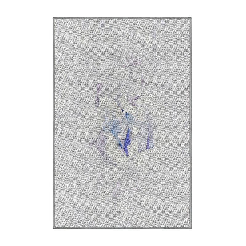 Tapis gris/bleu à motifs, Rectangle 5 pi x 7 pi