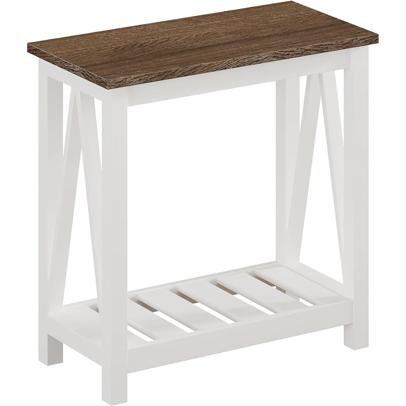 23.6" H Slatted End Table with Storage, White