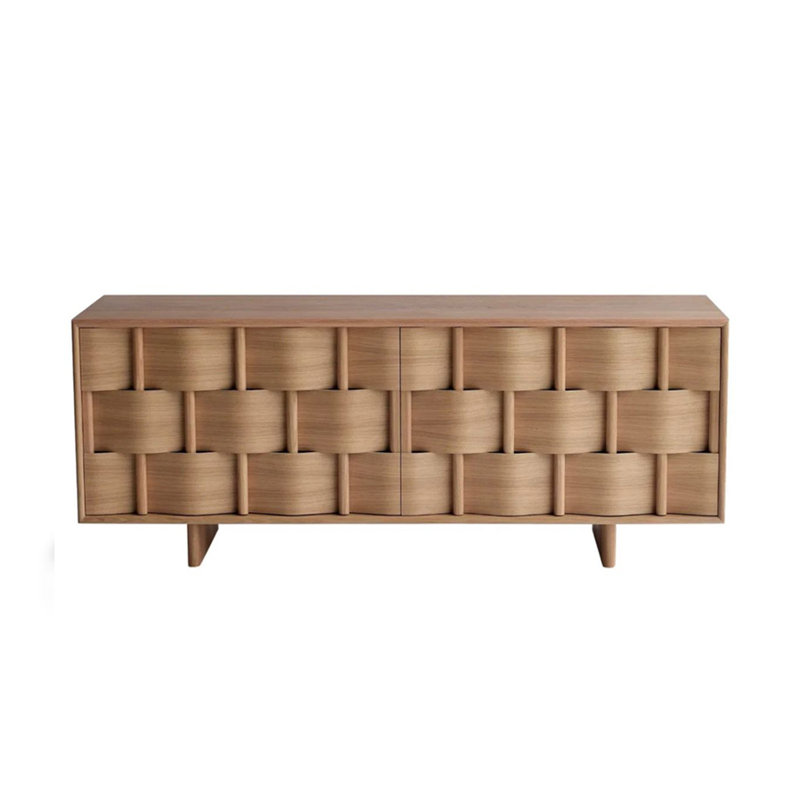 Buffet en bois massif tissé d'inspiration rétro