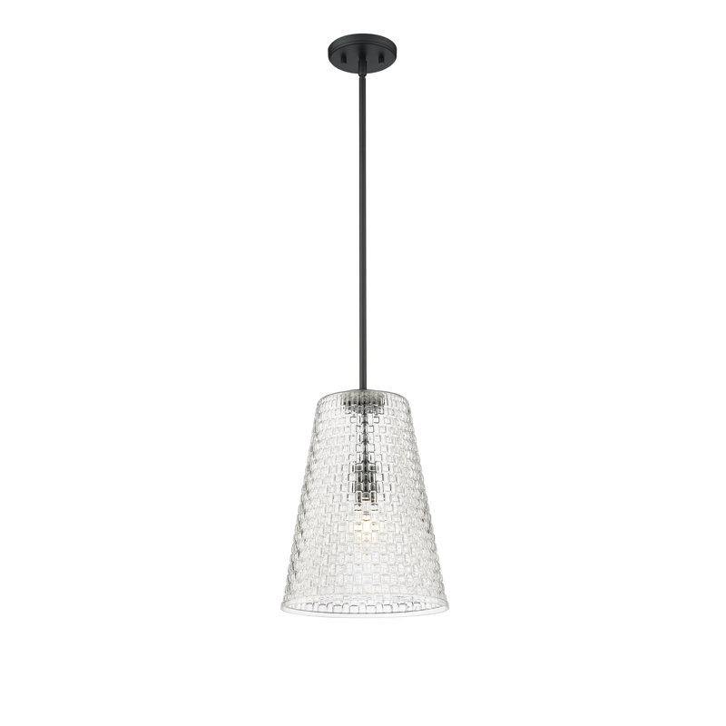 Mercer41 Prescott 1 Light Pendant Light with Clear Woven Lattice Shade, Matte Black, 14.5" H x 11" W