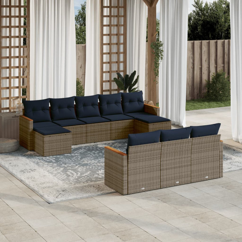 Ensemble de canapé de patio 11 pièces avec coussins en rotin de polyester noir