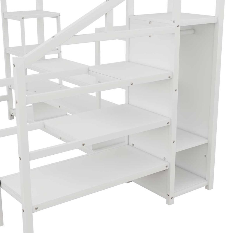 Lit mezzanine double en métal avec meuble télé, lit mezzanine double pour enfants, Blanc