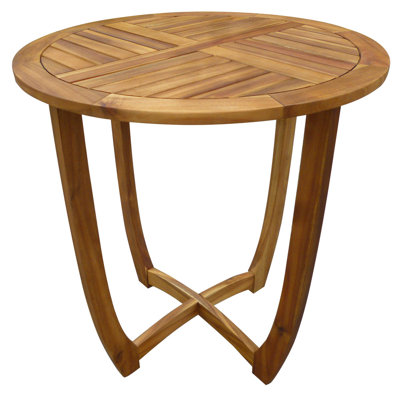 Outdoor 27.5" Round Acacia Wood Accent Table - Teak Finish, Slat Design by Latitude Run