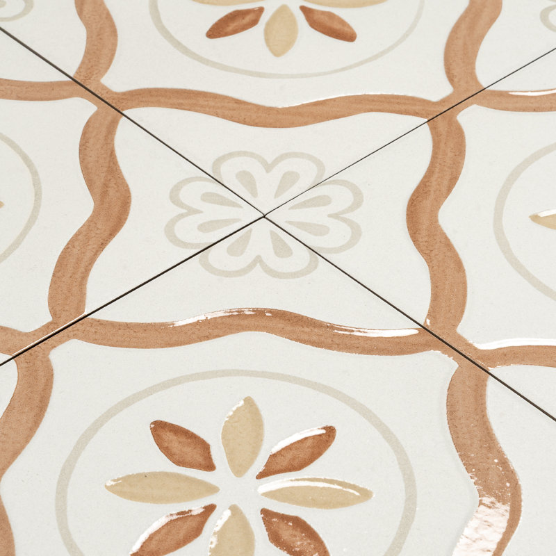 Palmera 9x9 Clay off-white Porcelain Floral Square Wall and Floor Tile (6.96 sq ft/case) - 13 Pack