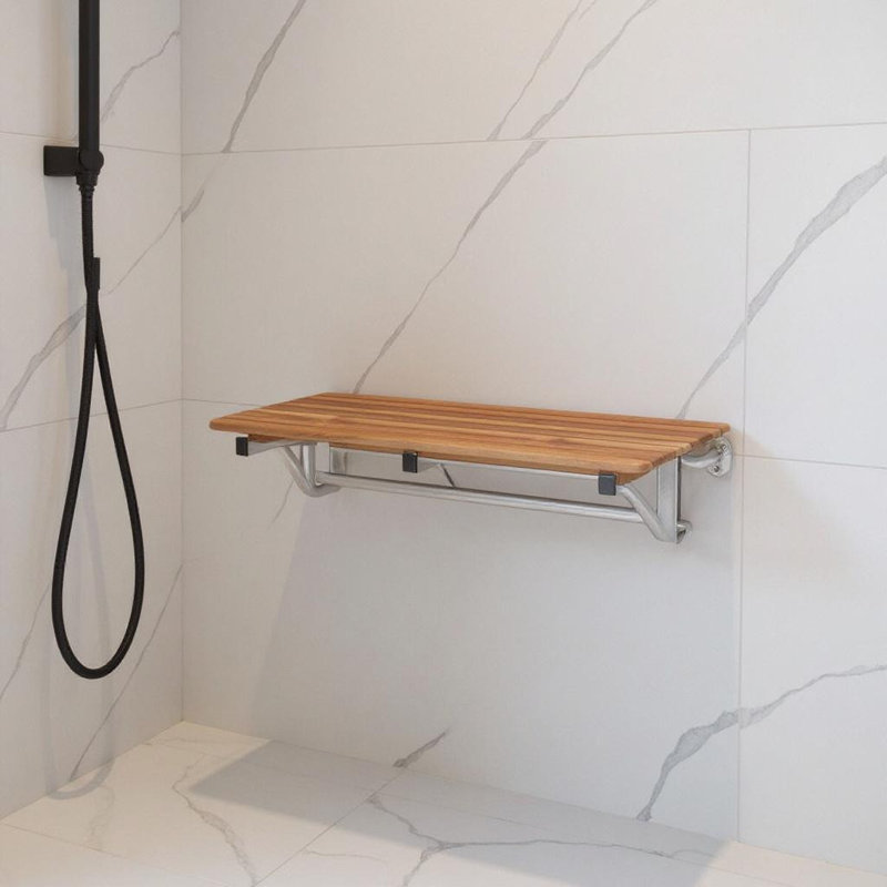Banc de douche mural 14 po x 34 po en teck brun