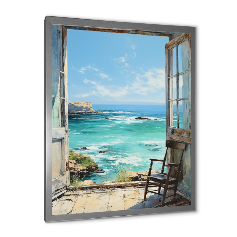«Sailors Ocean Windows View I - Coastal Windows», art mural, H 32 po x l 24 po x P 1 po, Cadre simple argenté