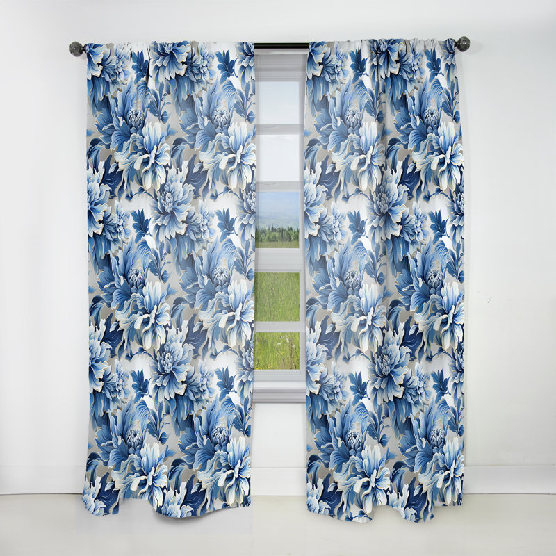 Blanc et bleu damassé Breeze II - rideau damassé - rideau damas obscurcissant - 1 panneaux, L 52 po x L 108 po