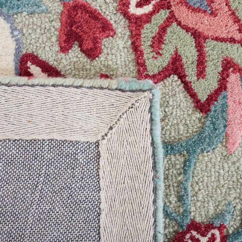 Sage and Ivory Floral Hand-Tufted Wool Area Rug