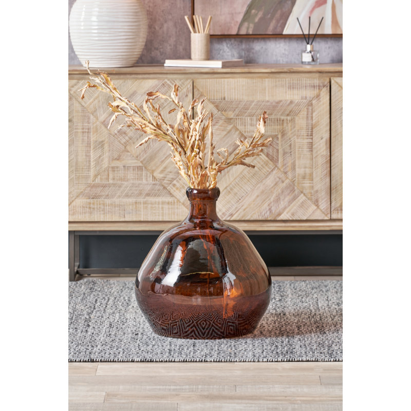 Handmade Glass Floor Vase, Pecan Brown