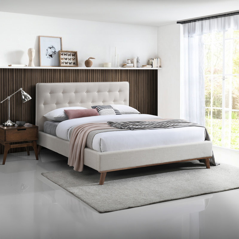 Lit plateforme tapissier Bobina, Très grand, Beige