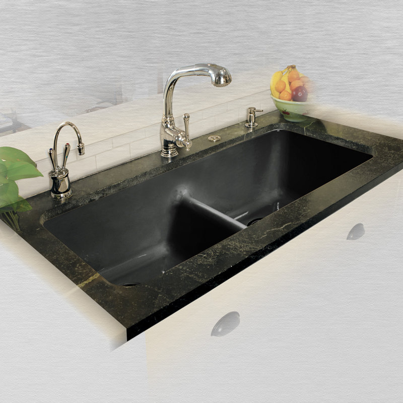 Big Corona 43'' L Double Bowl Cast Iron Kitchen Sink, Black