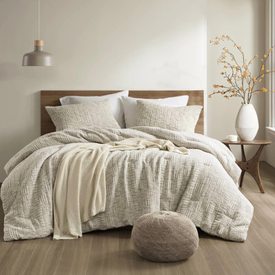 Édredon double / grand - 3 pièces en coton à motif géométrique 100% beige rembourré et rembourré