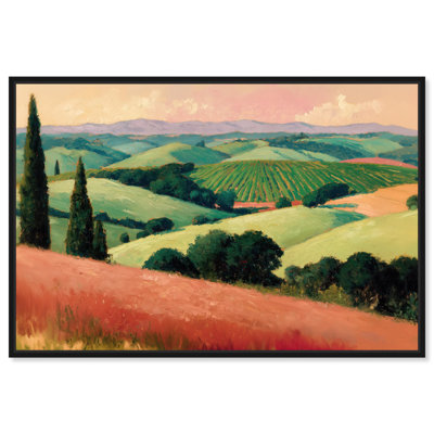 Tableau vintage « Couchers de soleil et vallée luxuriante » encadré sur toile par Art Remedy, cadre noir, 30 x 20 cm