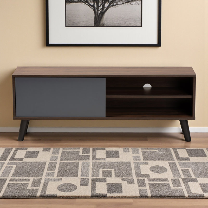 Terza Two-Tone Walnut Brown & Gray Finish Wood TV Stand, 17.88'' H X 47.04'' W X 11.55'' D 