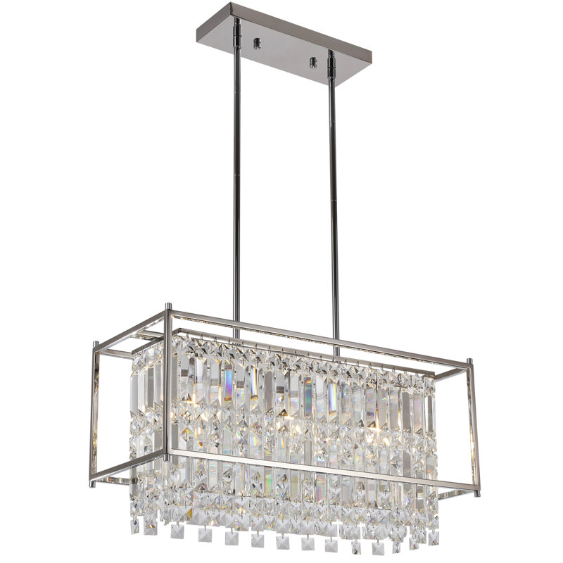 3-Lights Modern Rectangular Chrome Crystal Chandelier, 23.6 x 9.9 Inches in Diameter, Adjustable Height