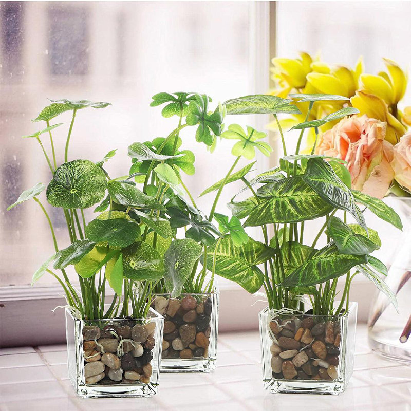 22cm Faux Evergreen Plant in Glass Pot