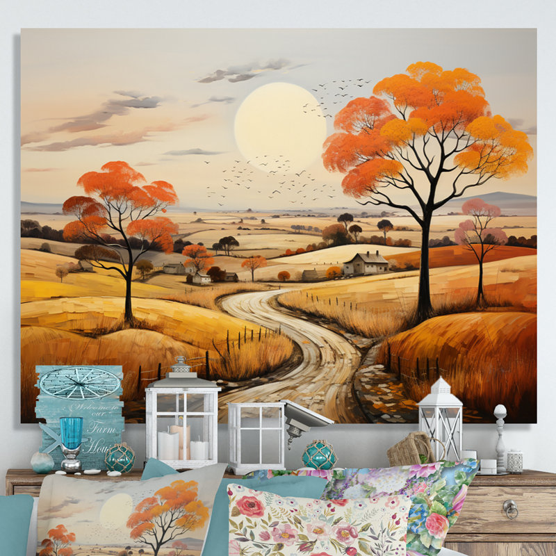 «Orange Farm Autumn Landscape III», reproduction sur toile, H 16 po x l 32 po x P 1 po, Toile tendue