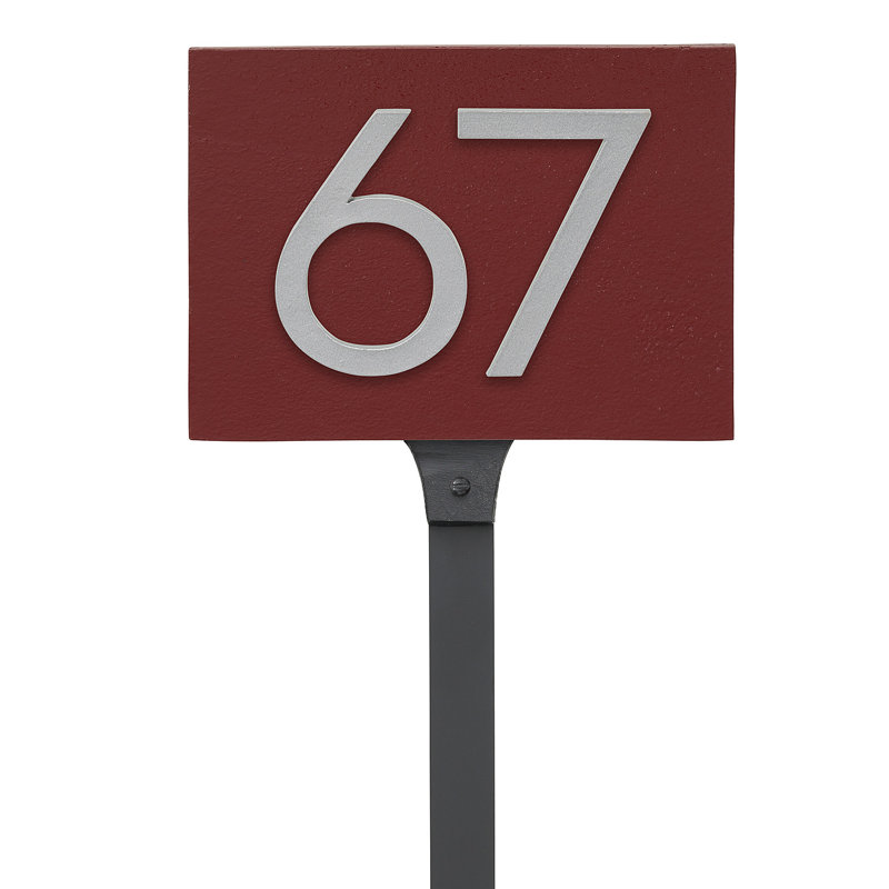 Panneau d'adresse flottant sur la pelouse sur 1 ligne, Argent, Rouge brique, Oui