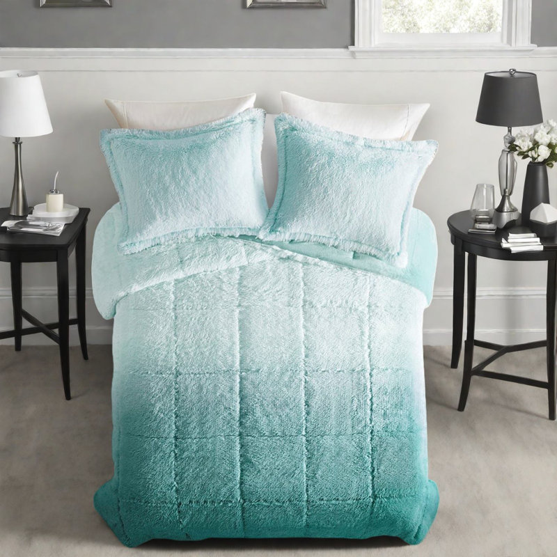 Cozy Aqua Polyester Bedding Set, Modern Ombre Design For Home