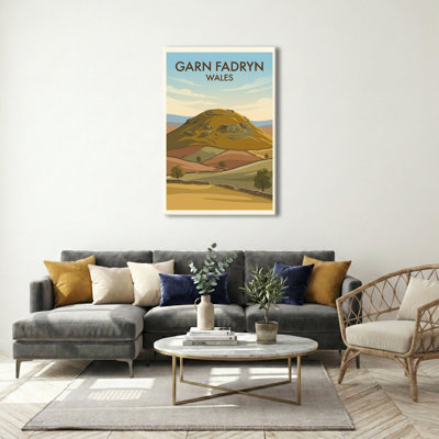 Garn Fadryn, Wales - Romantic Hillfort Travel Poster | Welsh Landscape Art. Giclee Print On Wrapped Canvas. Wall Art, Home Decor - Natural Landmarks, Wales - Wrapped Canvas Print